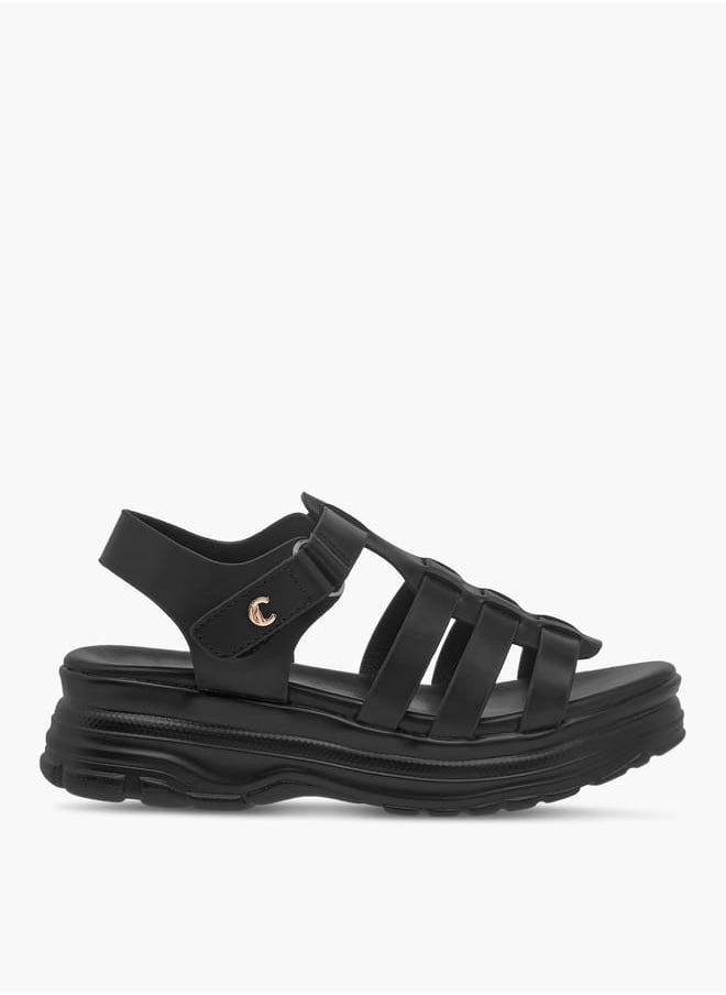 Girls Solid Chunky Sole Strap Sandals with Hook and Loop Closure