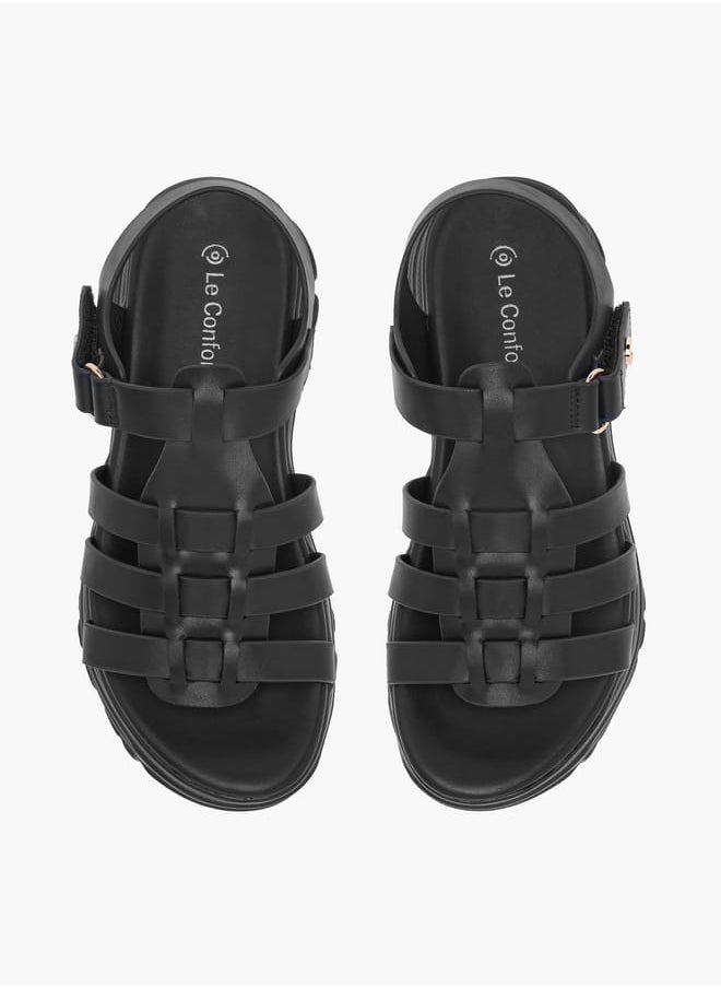 Girls Solid Chunky Sole Strap Sandals with Hook and Loop Closure