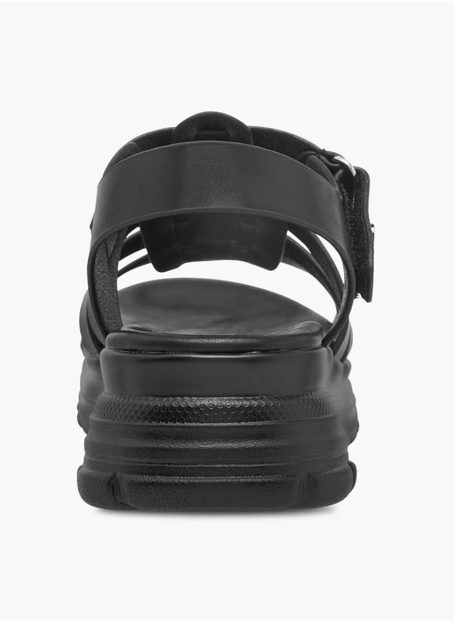 Girls Solid Chunky Sole Strap Sandals with Hook and Loop Closure
