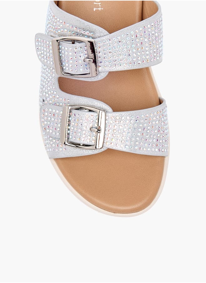 Girls Studded Slip-On Sandals with Buckle Detail