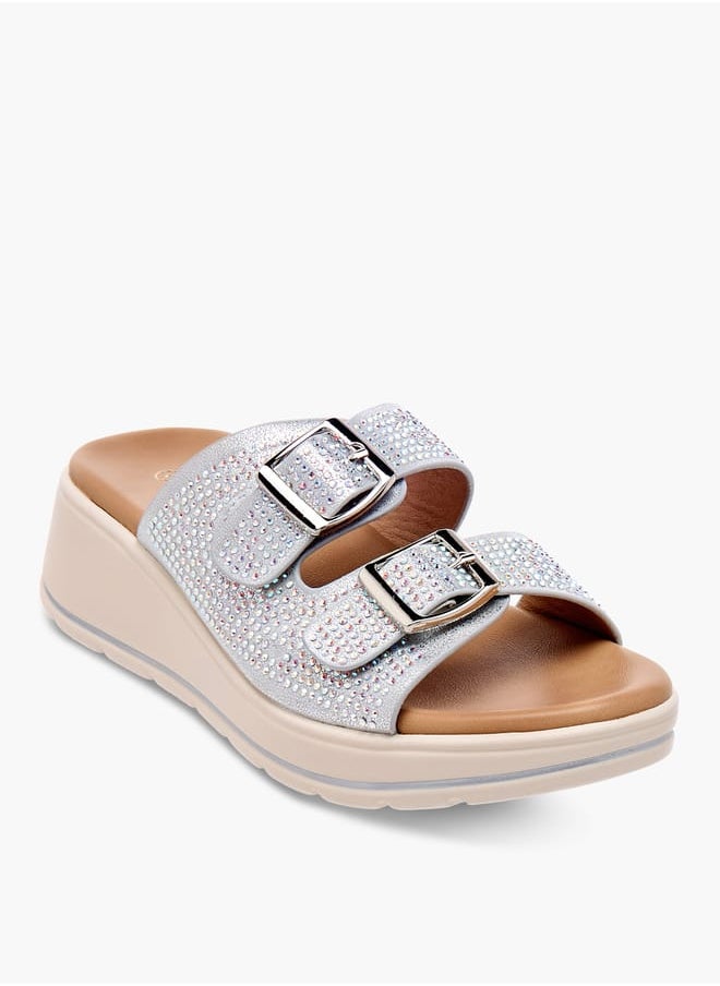 Girls Studded Slip-On Sandals with Buckle Detail