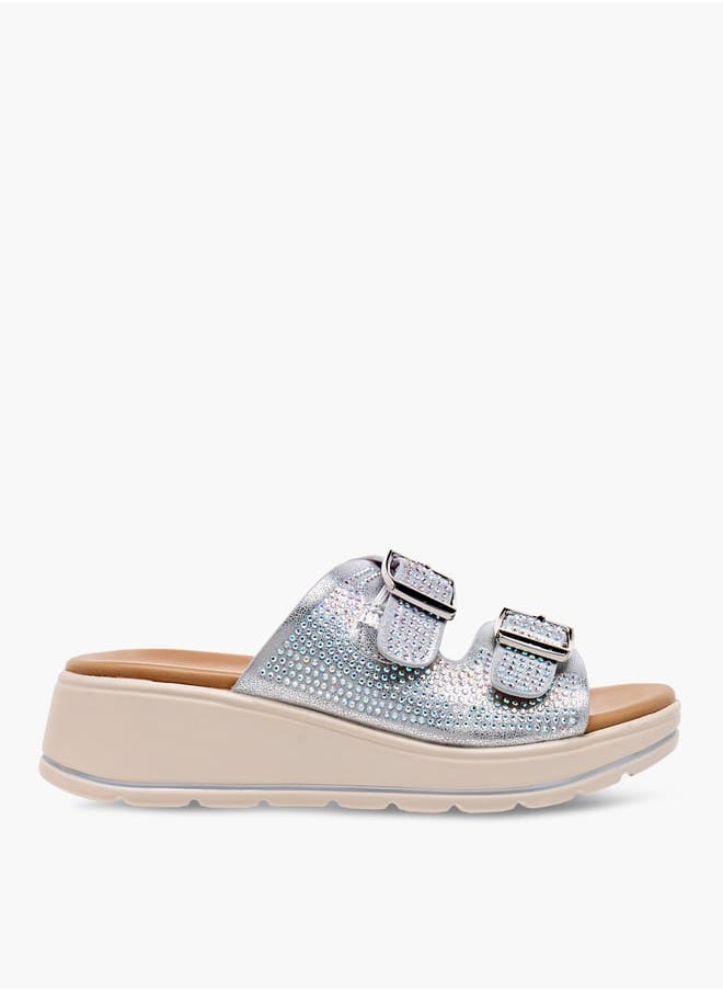 Girls Studded Slip-On Sandals with Buckle Detail