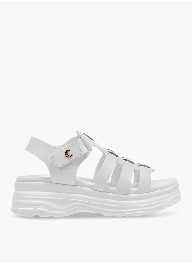 Girls Solid Chunky Sole Strap Sandals with Hook and Loop Closure