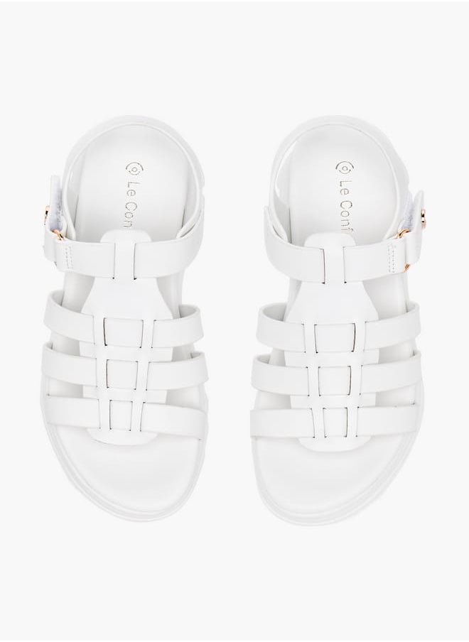 Girls Solid Chunky Sole Strap Sandals with Hook and Loop Closure