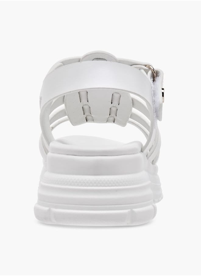 Girls Solid Chunky Sole Strap Sandals with Hook and Loop Closure