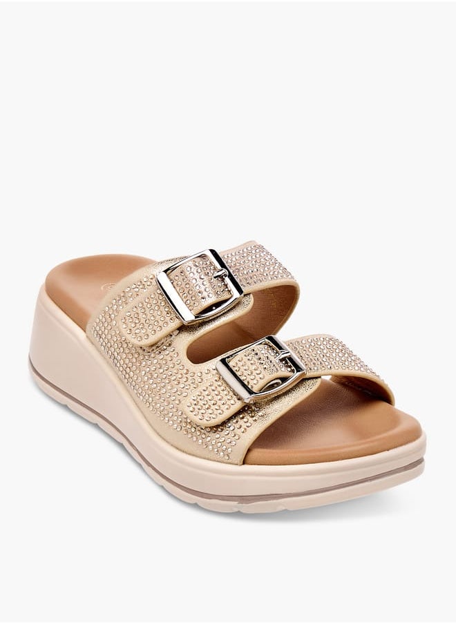 Girls Studded Slip-On Sandals with Buckle Detail
