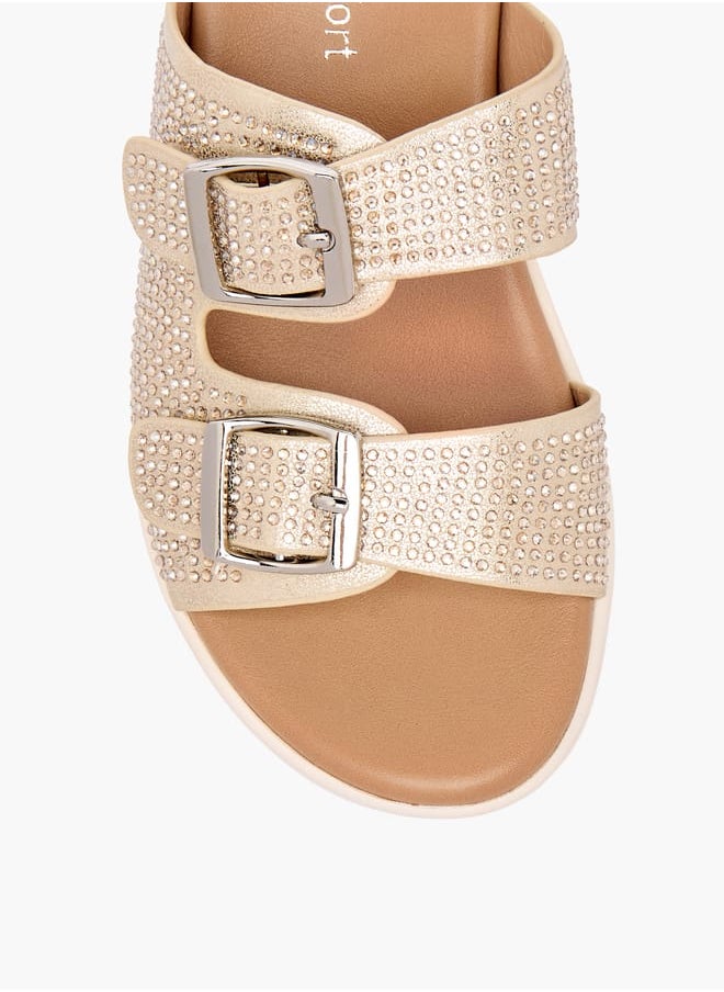 Girls Studded Slip-On Sandals with Buckle Detail