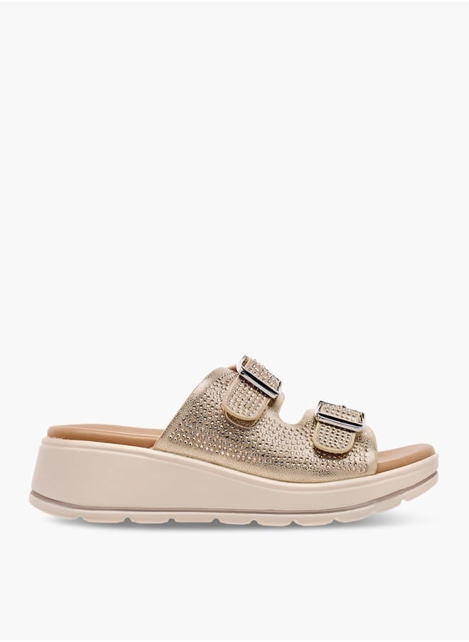 Girls Studded Slip-On Sandals with Buckle Detail