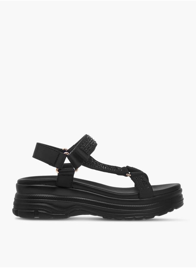 Girls Embellished Chunky Sole Strap Sandals with Hook and Loop Closure