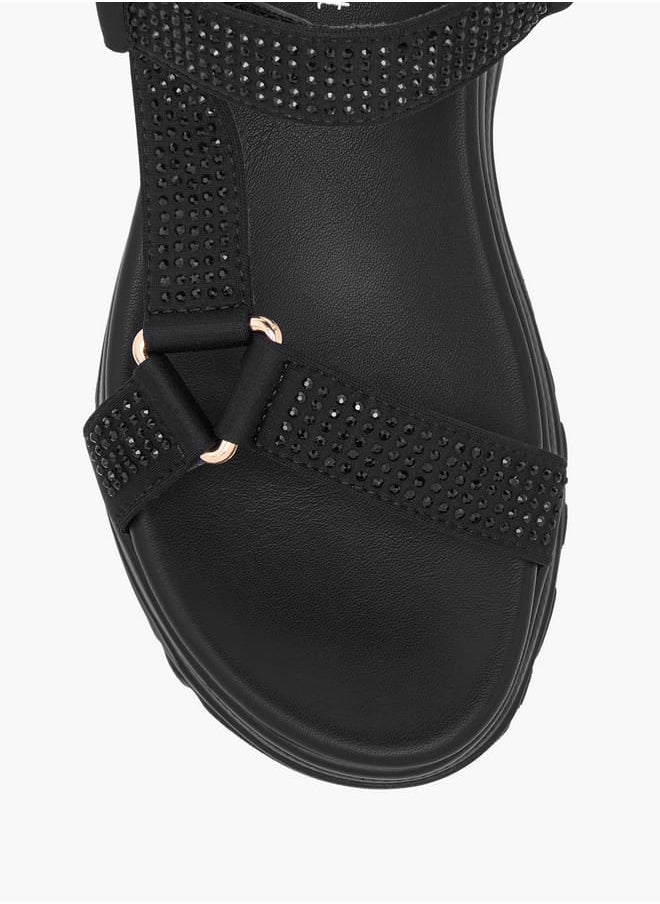 Girls Embellished Chunky Sole Strap Sandals with Hook and Loop Closure