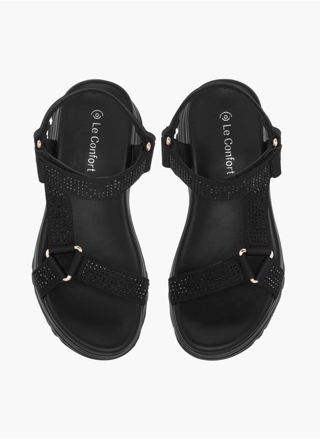 Girls Embellished Chunky Sole Strap Sandals with Hook and Loop Closure