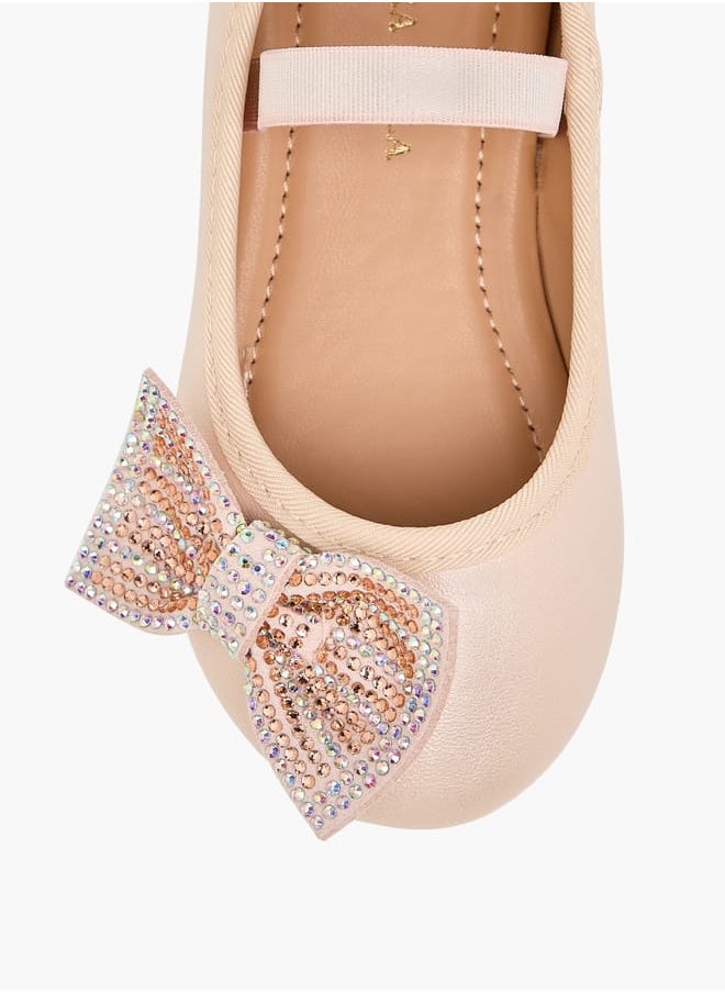 Girls Bow Embellished Ballerina Shoes With Elasticated Strap