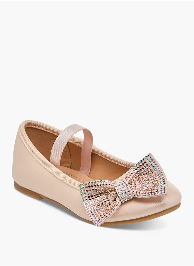 Girls Bow Embellished Ballerina Shoes With Elasticated Strap