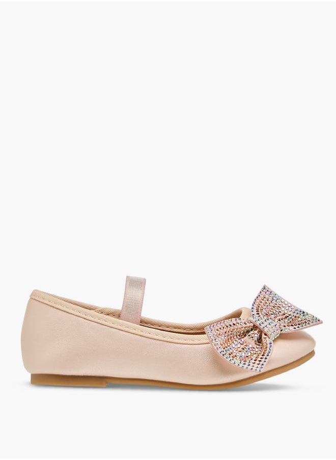 Girls Bow Embellished Ballerina Shoes With Elasticated Strap
