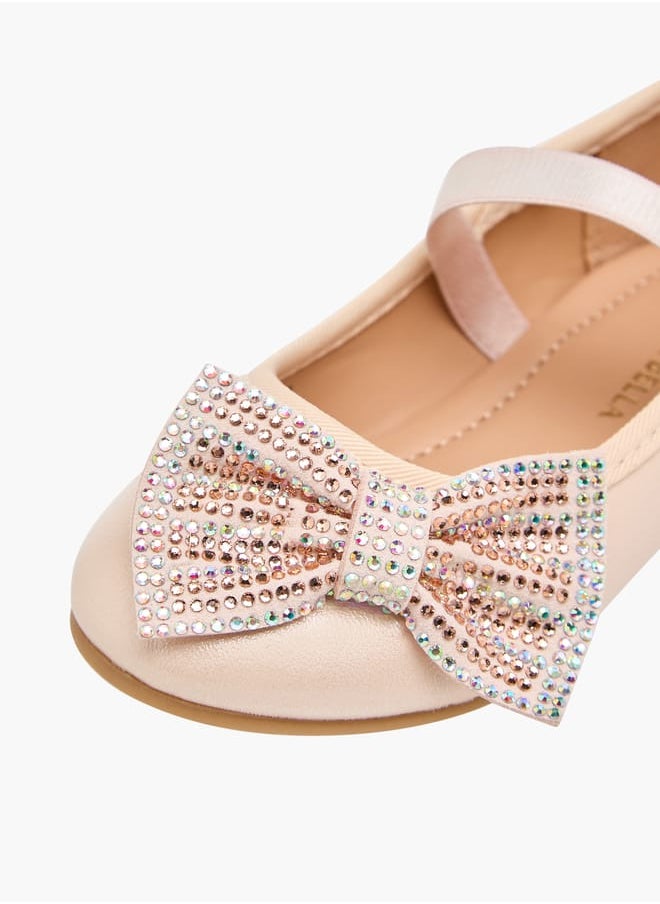 Girls Bow Embellished Ballerina Shoes With Elasticated Strap