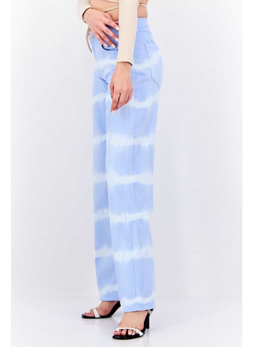 Women Regular Fit Stripe Wide Leg Jeans, Blue
