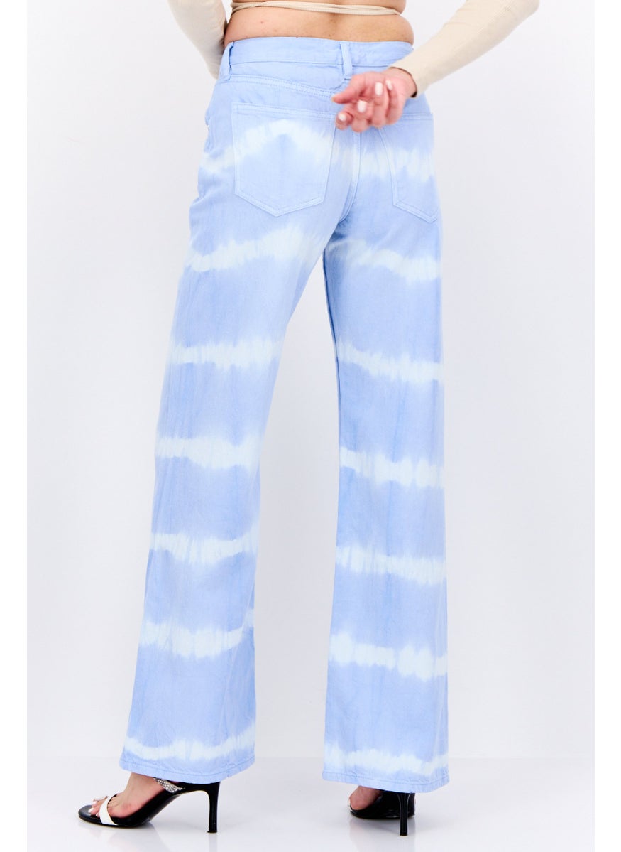 Women Regular Fit Stripe Wide Leg Jeans, Blue