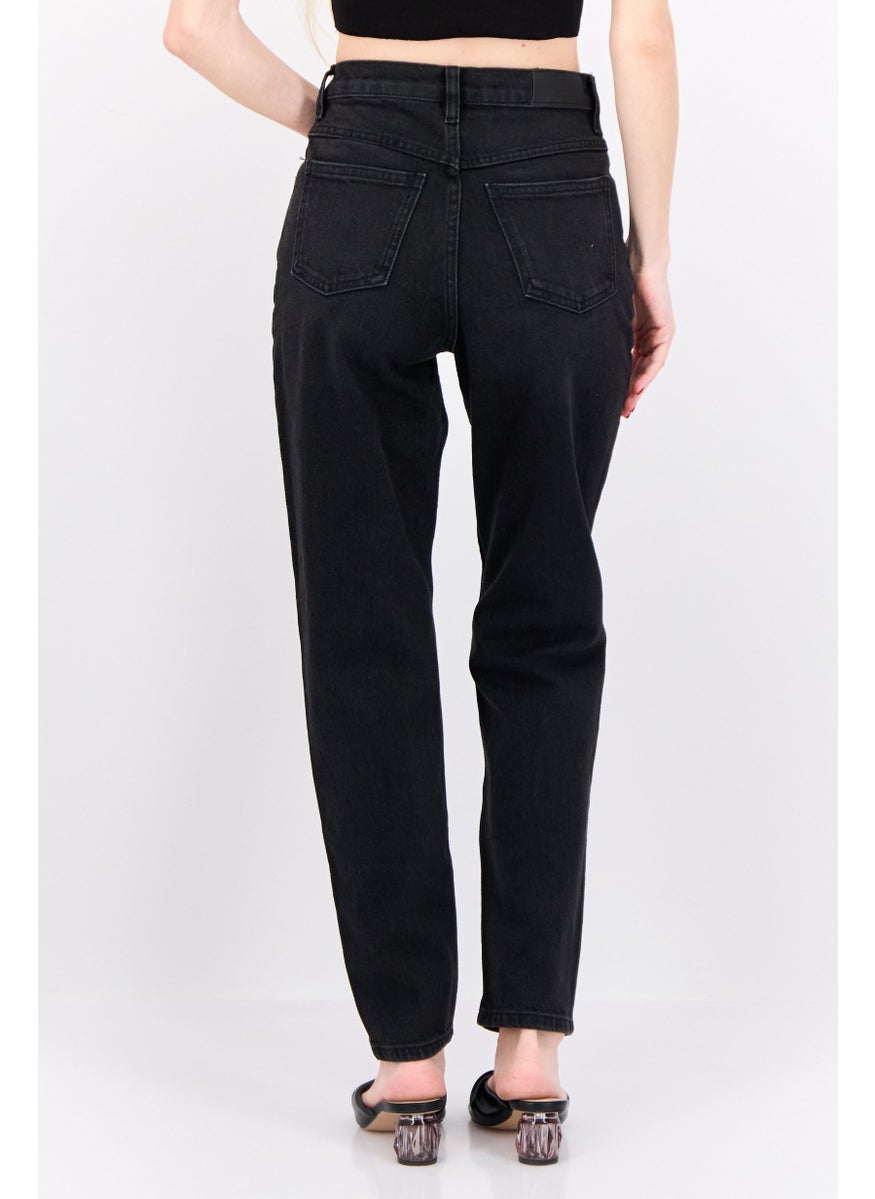 Women Mom Fit High Rise Skinny Leg Stretchable Denim Jeans, Black