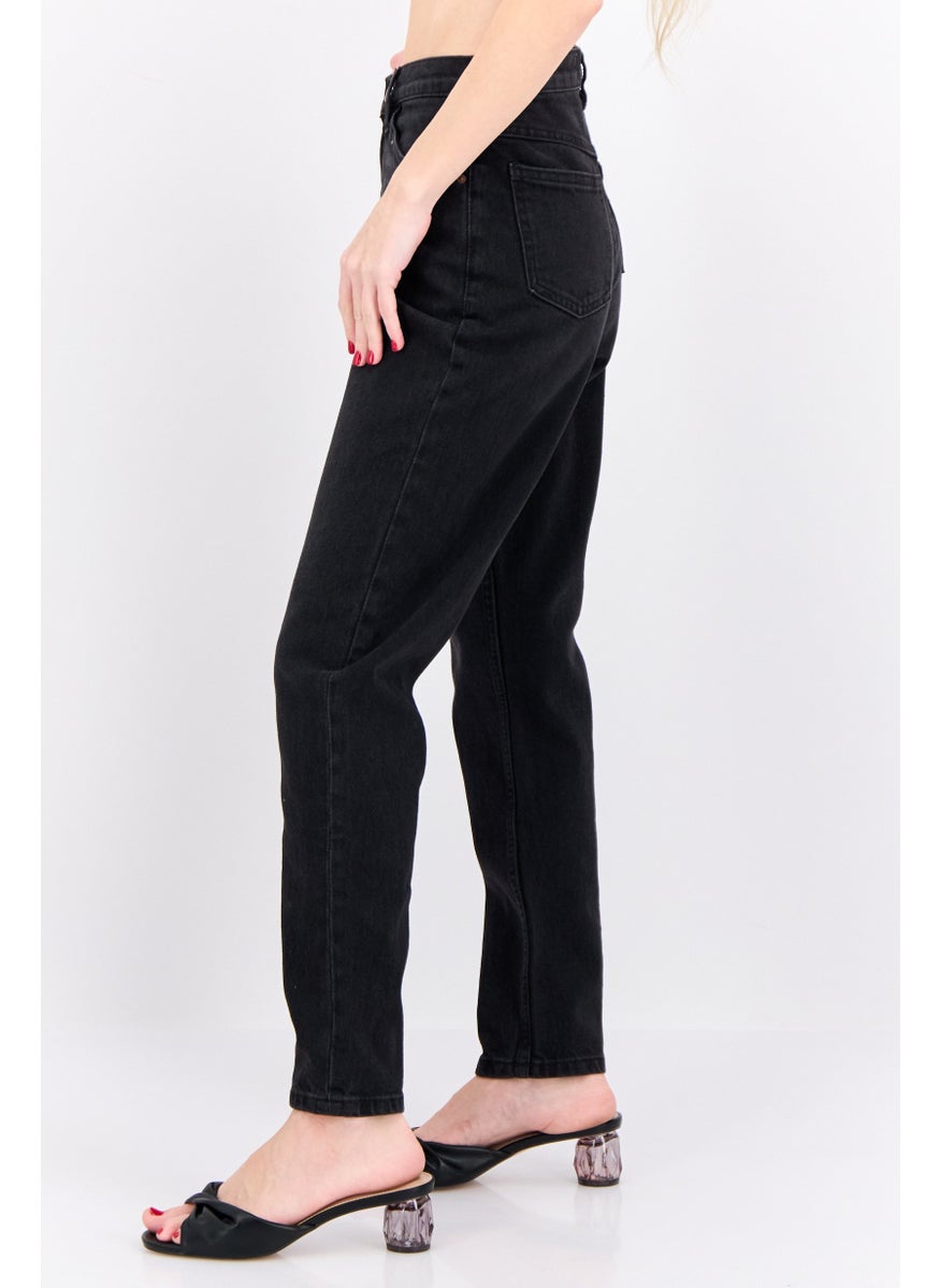 Women Mom Fit High Rise Skinny Leg Stretchable Denim Jeans, Black