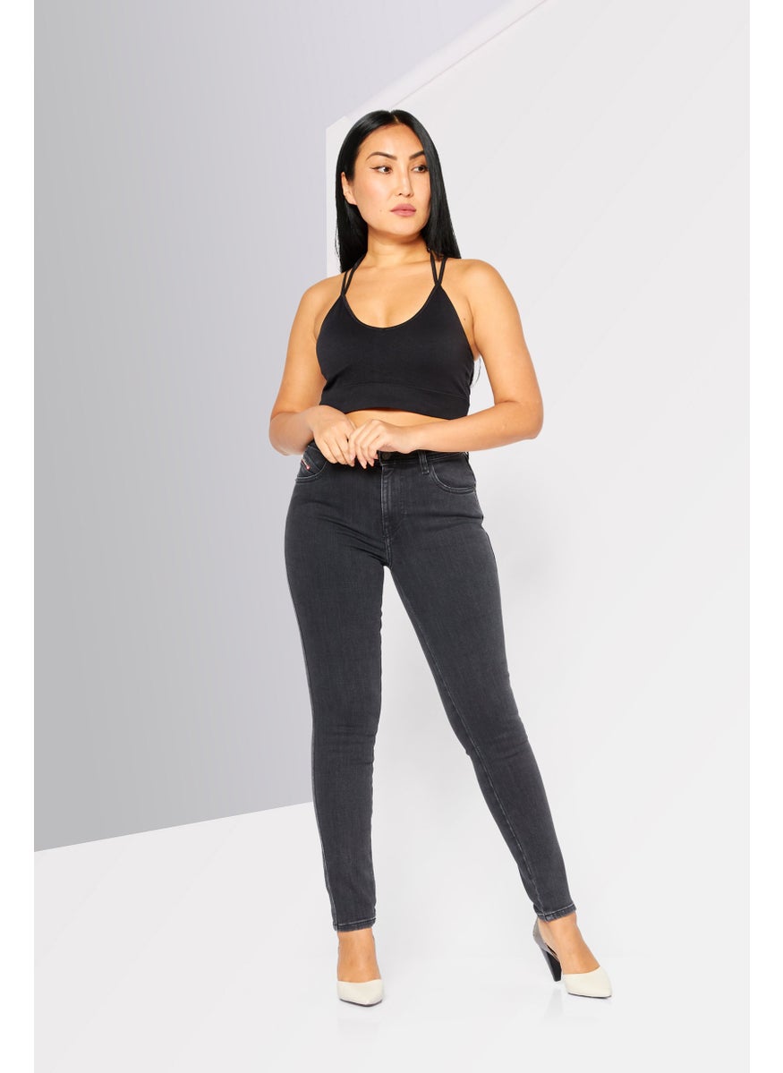 Women Skinny Fit Washed Stretchable Jeans, Black