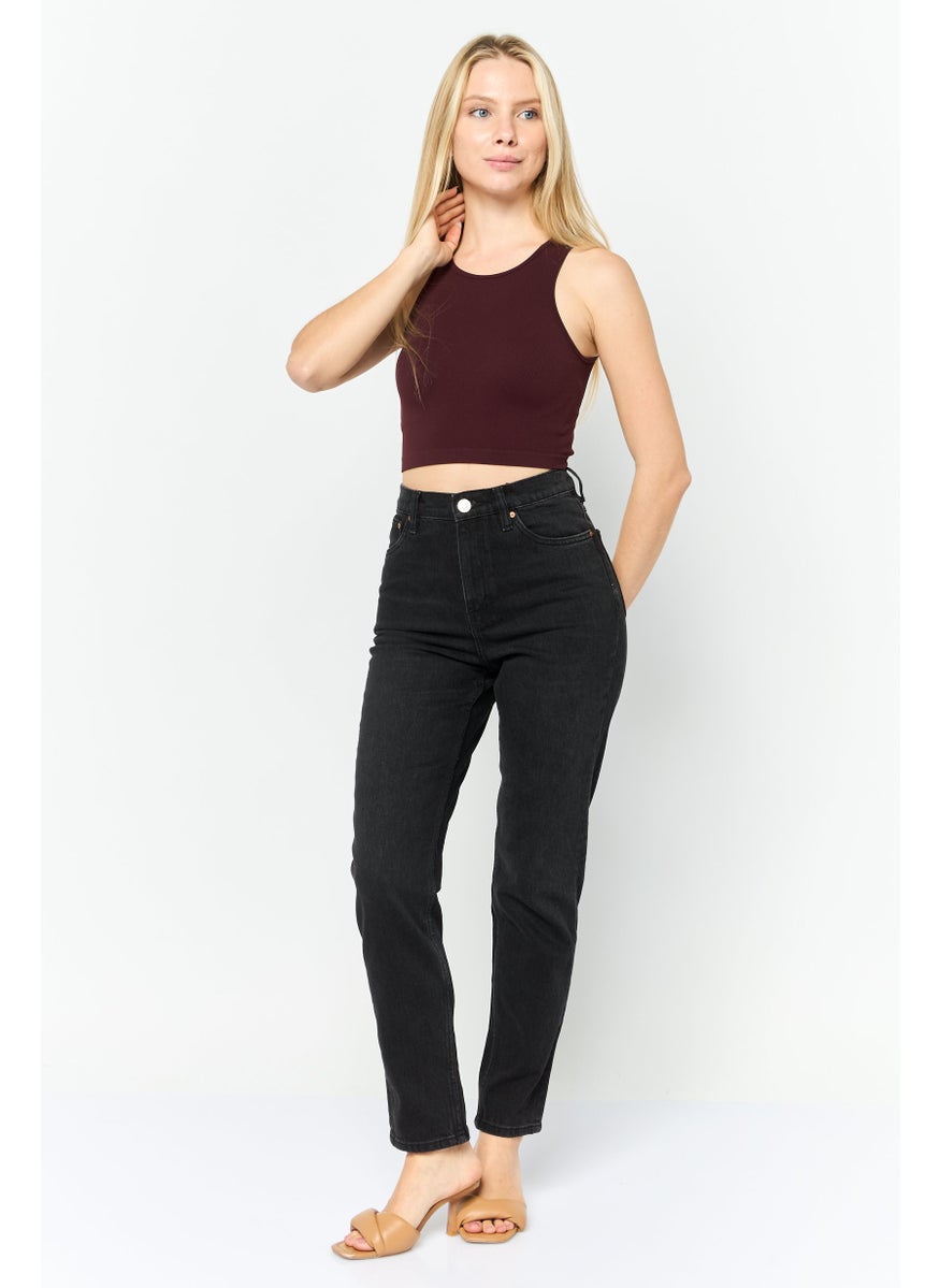 Women Mom Fit Wash Stretchable Denim, Black