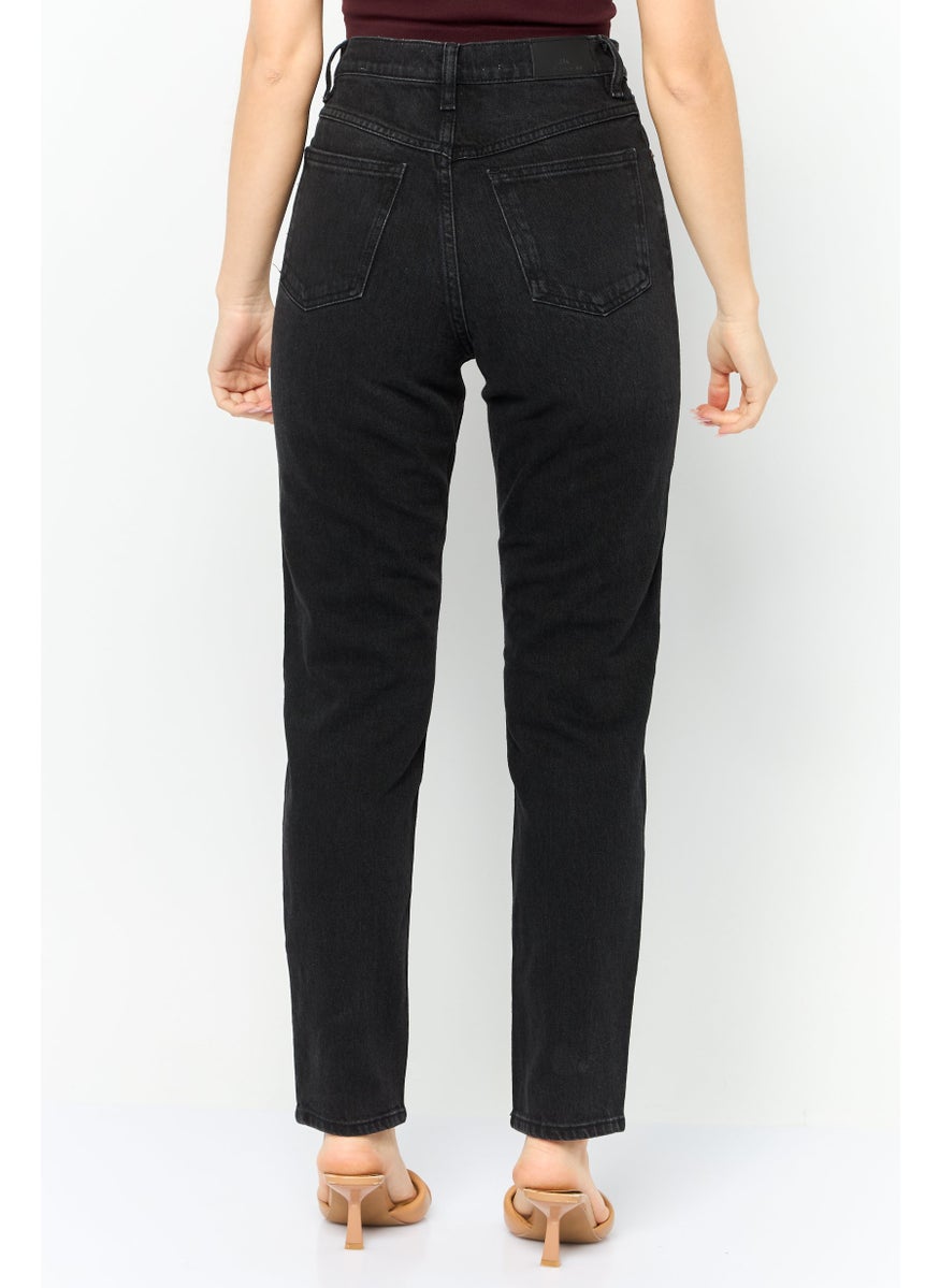 Women Mom Fit Wash Stretchable Denim, Black