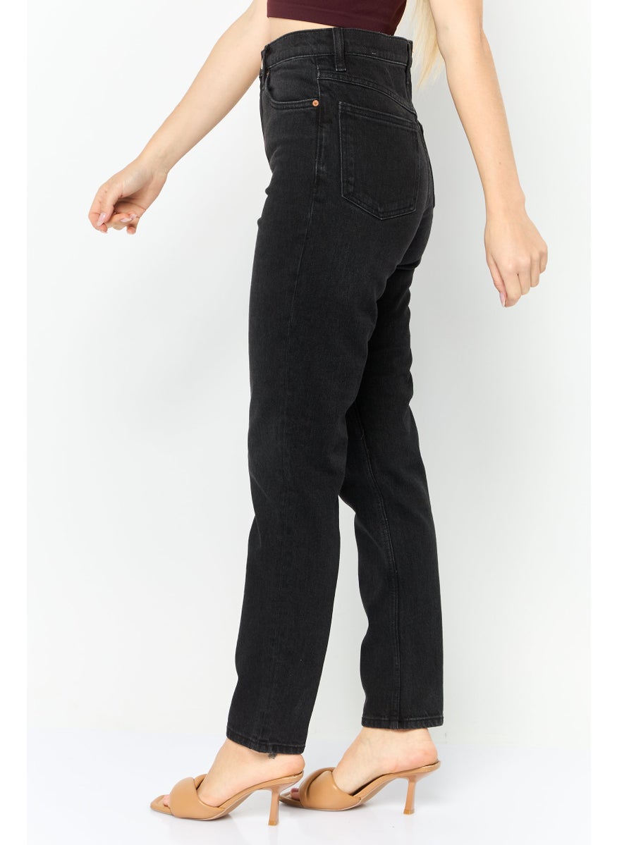 Women Mom Fit Wash Stretchable Denim, Black