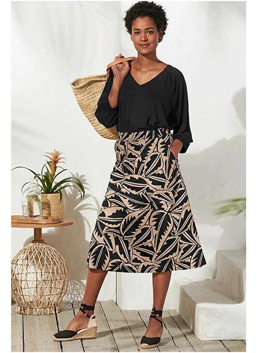 Women Abstract Midi Skirt, Black