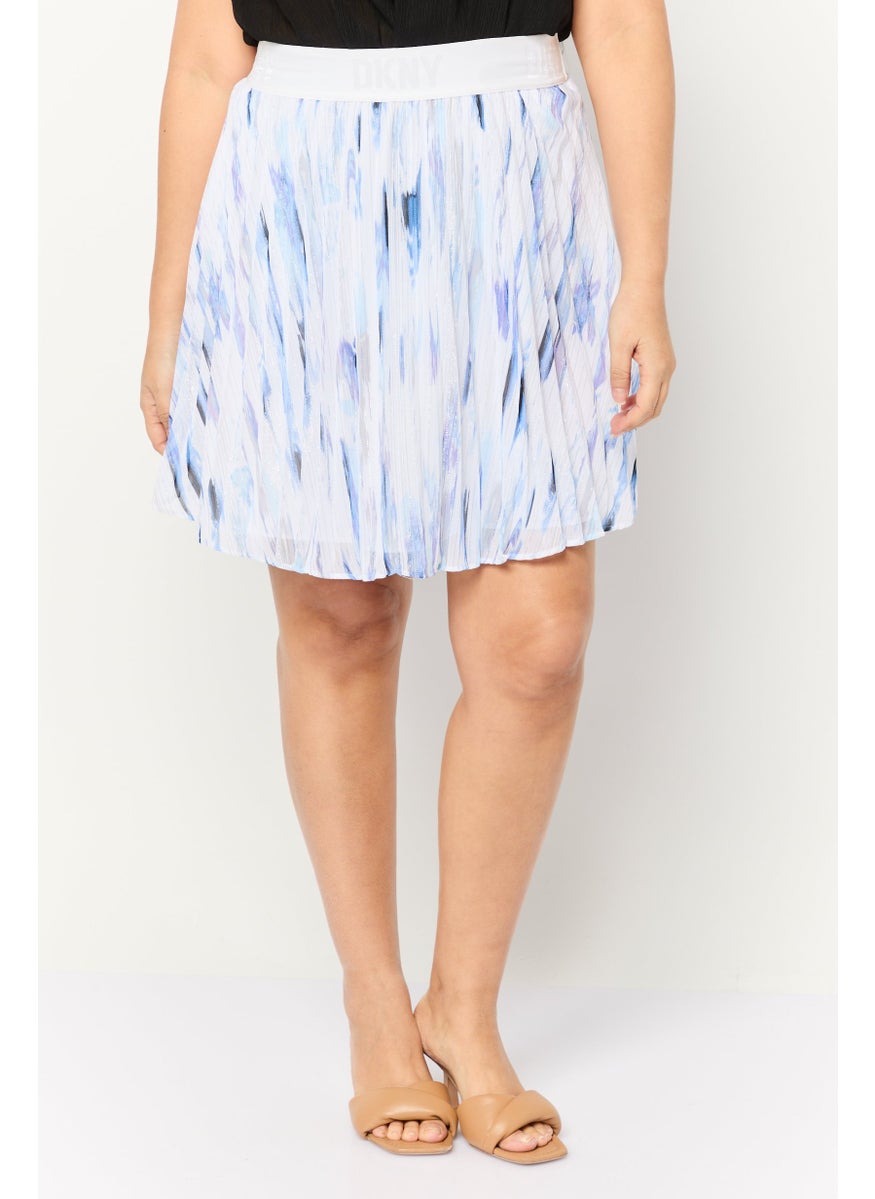 Women All Over Print Pleated Mini Skirts, White