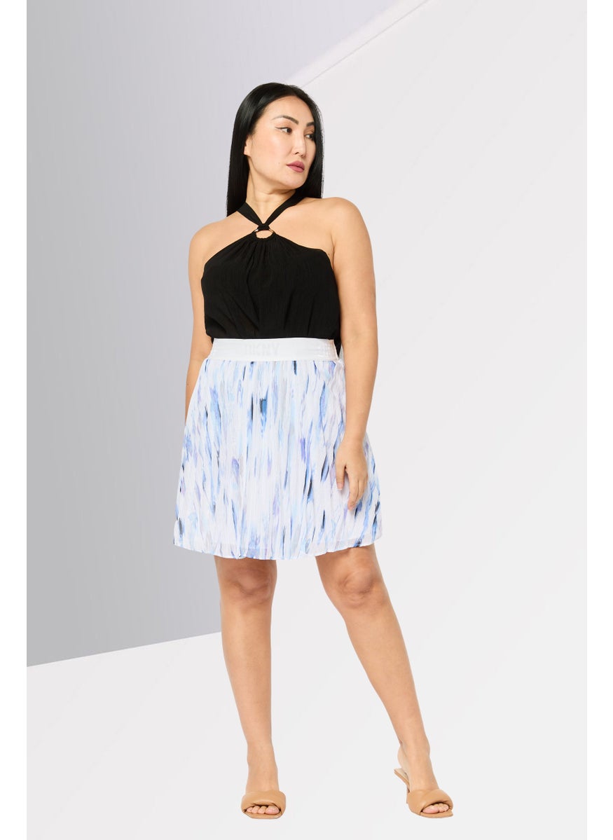 Women All Over Print Pleated Mini Skirts, White