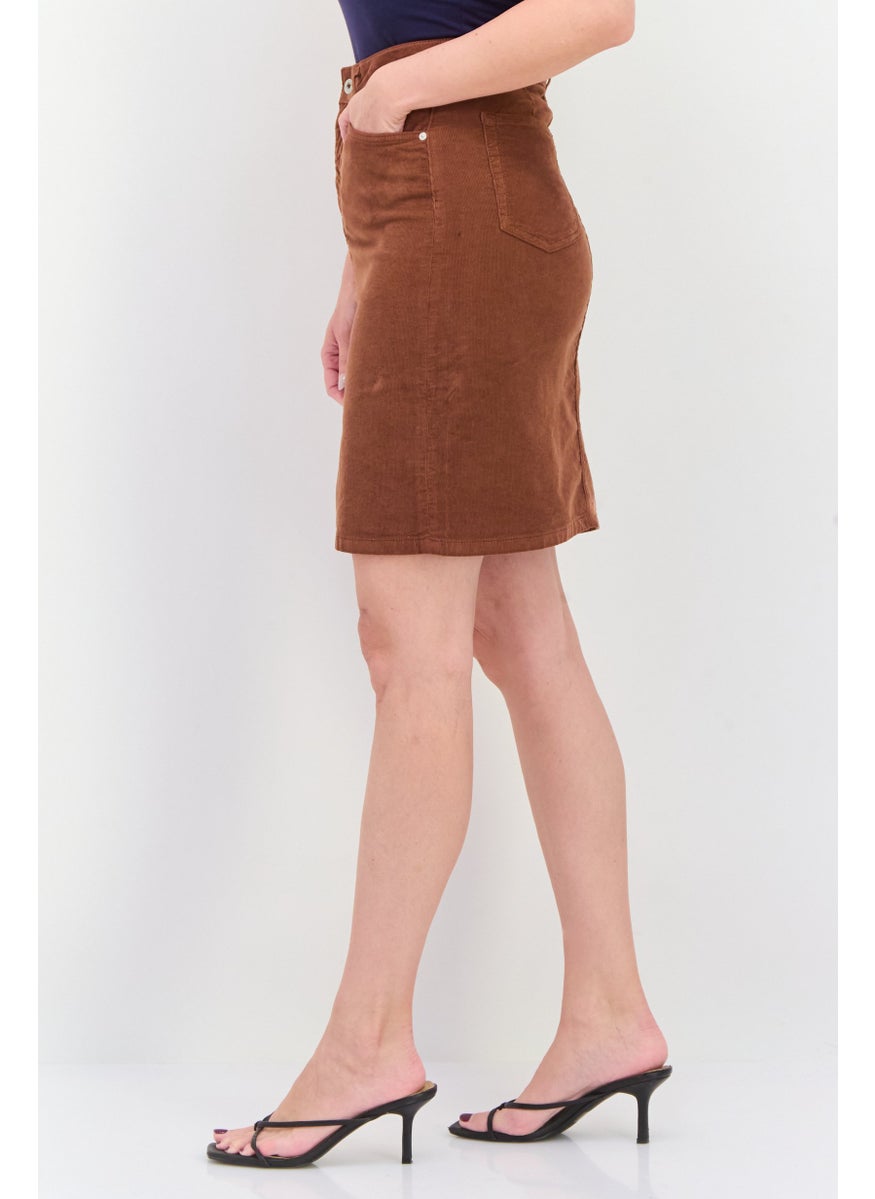 Women Textured Mini Skirt, Brown