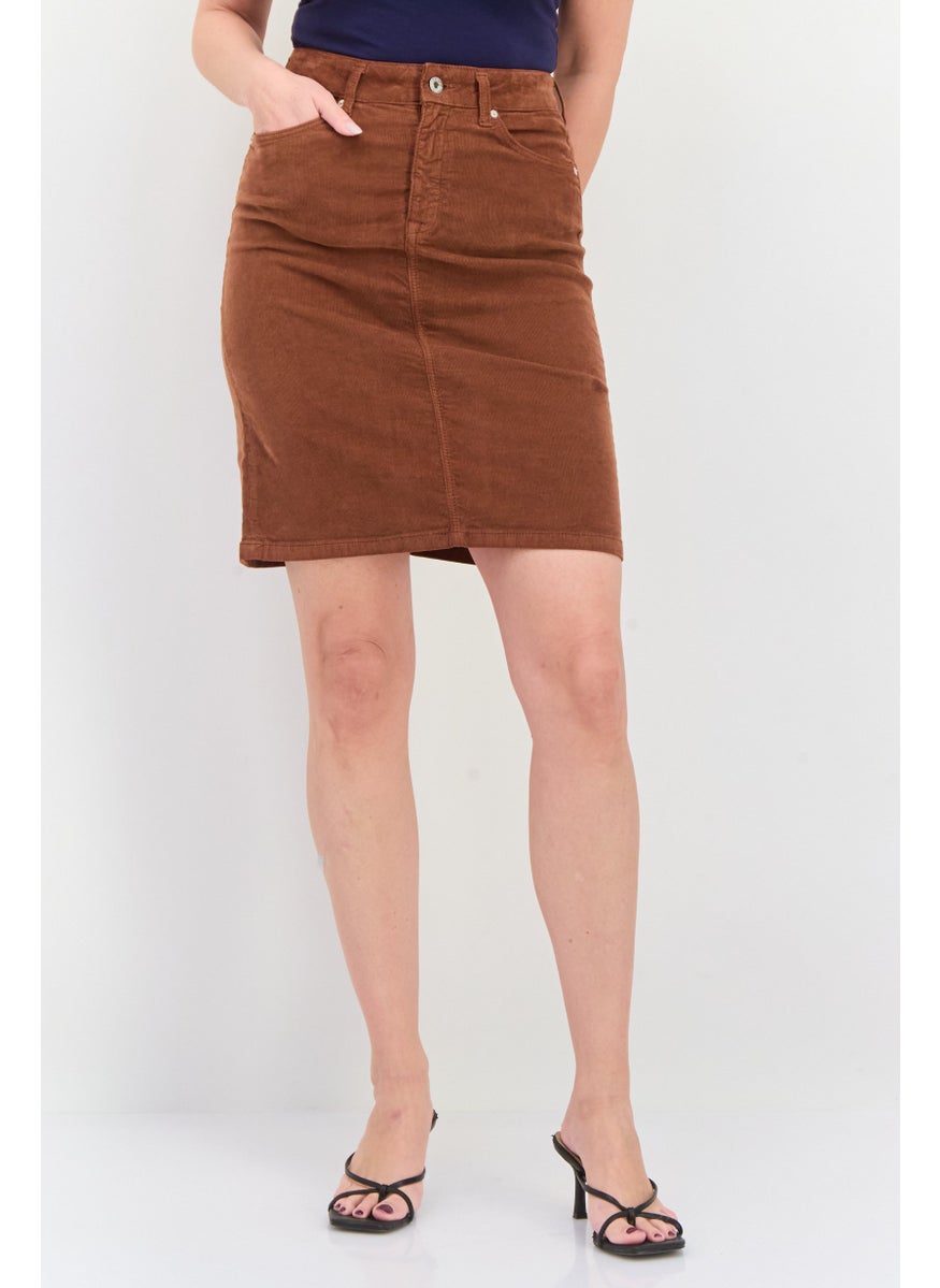 Women Textured Mini Skirt, Brown