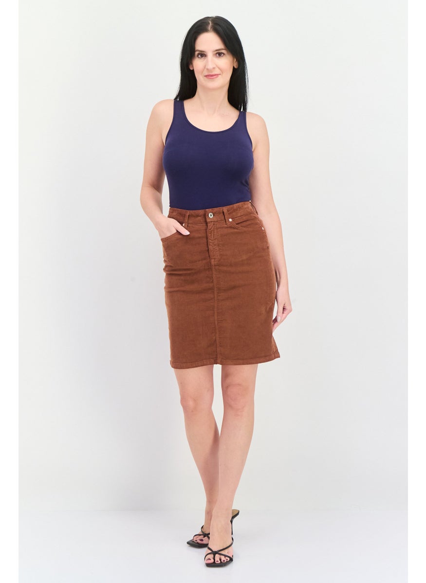 Women Textured Mini Skirt, Brown
