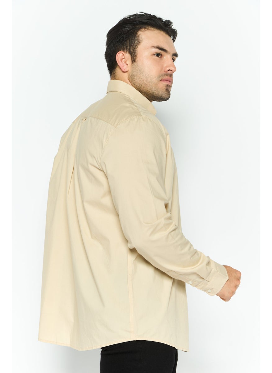 Men Regular Fit Embroidered Long Sleeves Casual Shirt, Beige