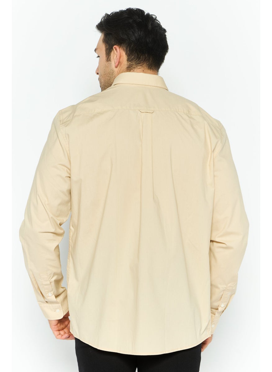 Men Regular Fit Embroidered Long Sleeves Casual Shirt, Beige