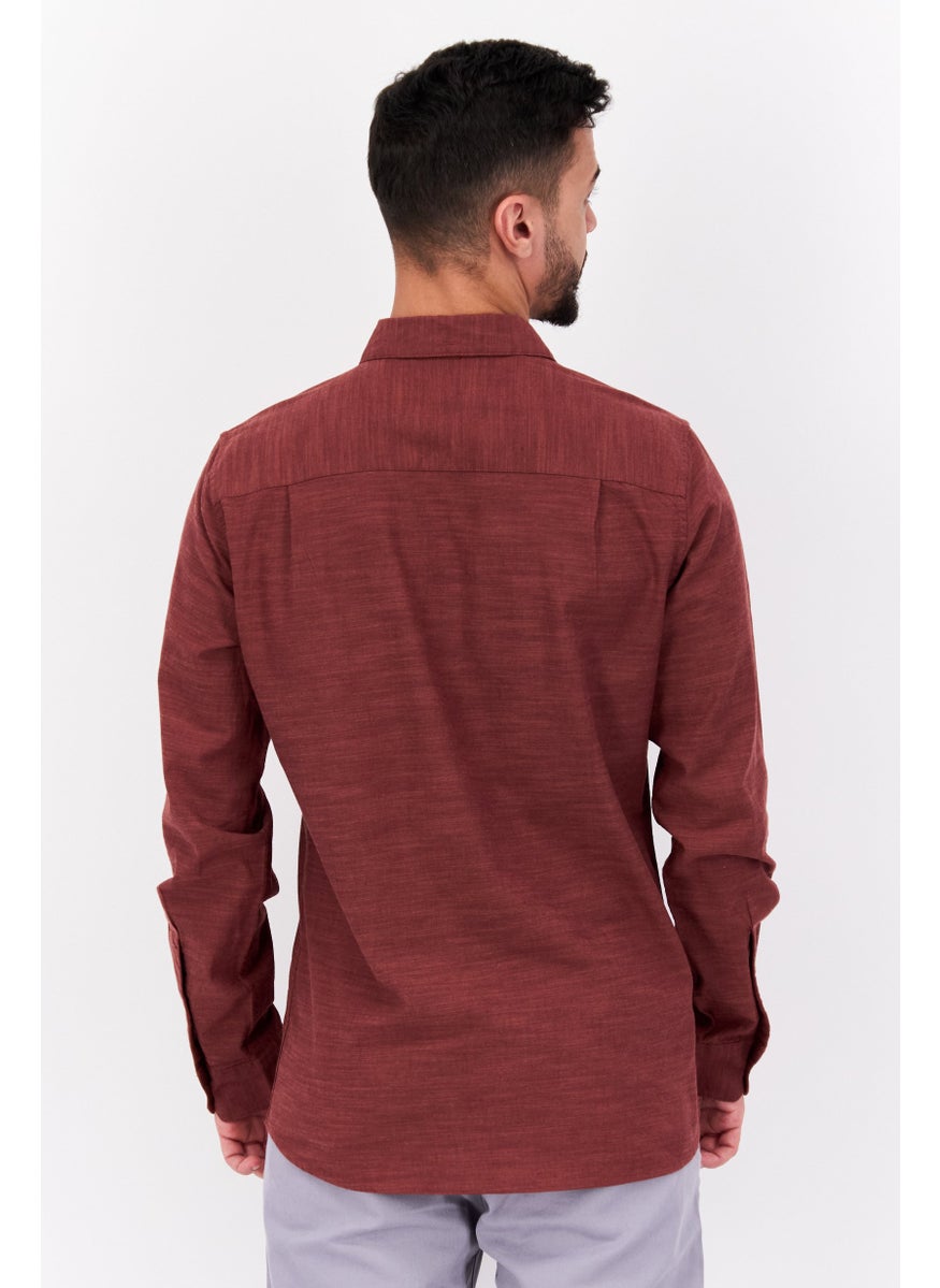 Men Classic Fit Plain Long Sleeves Casual Shirt, Maroon