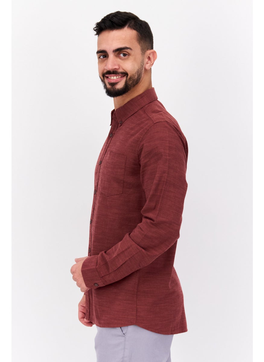 Men Classic Fit Plain Long Sleeves Casual Shirt, Maroon