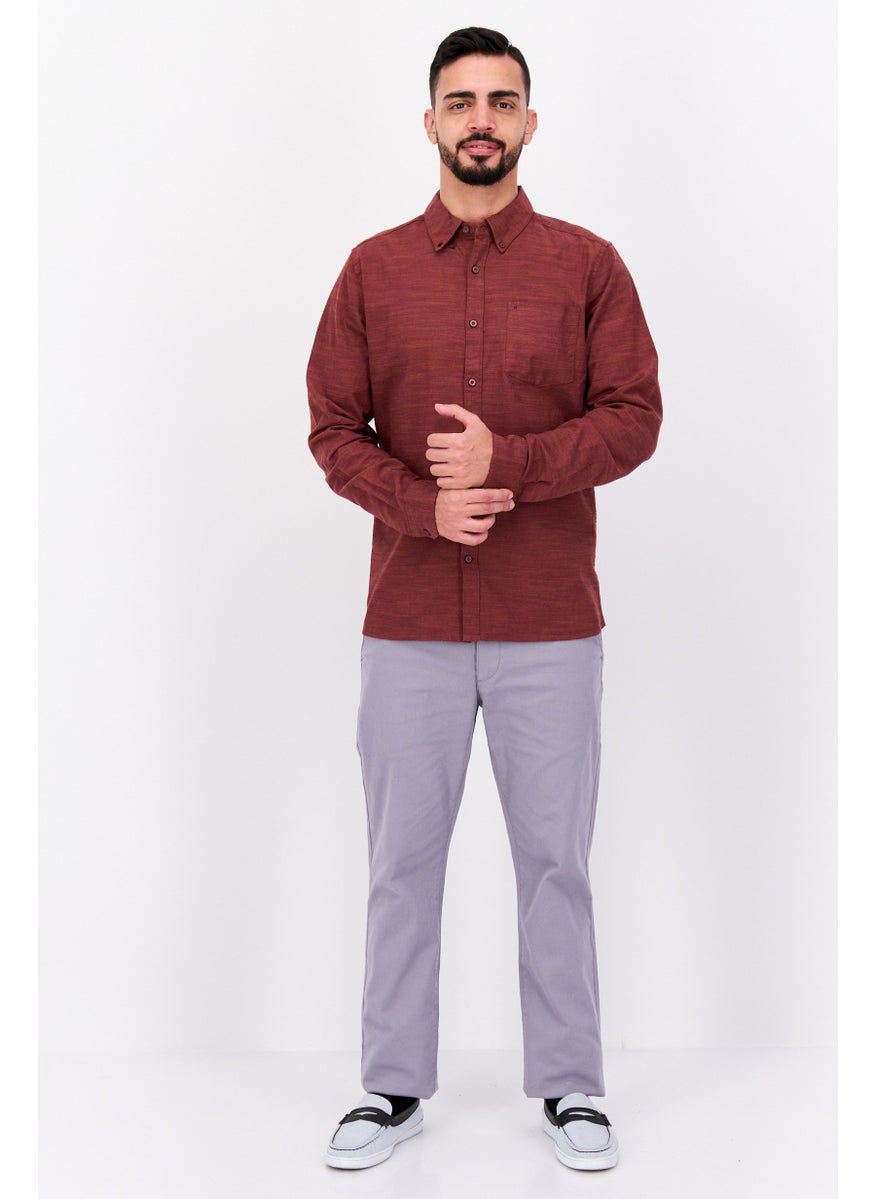 Men Classic Fit Plain Long Sleeves Casual Shirt, Maroon