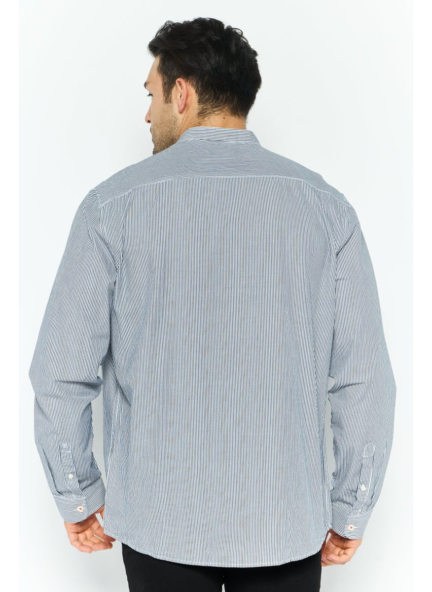 Men Regular Fit Striped Long Sleeves Casual Shirt, Black