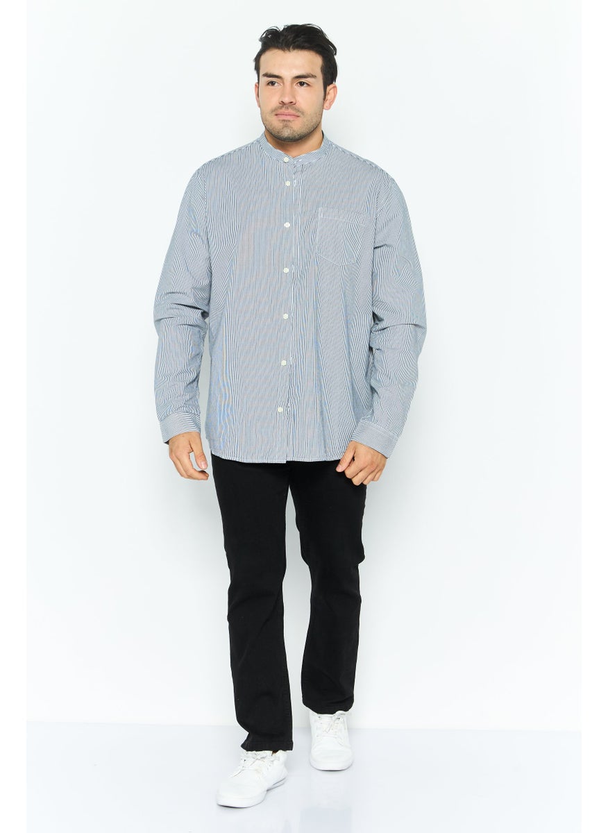 Men Regular Fit Striped Long Sleeves Casual Shirt, Black