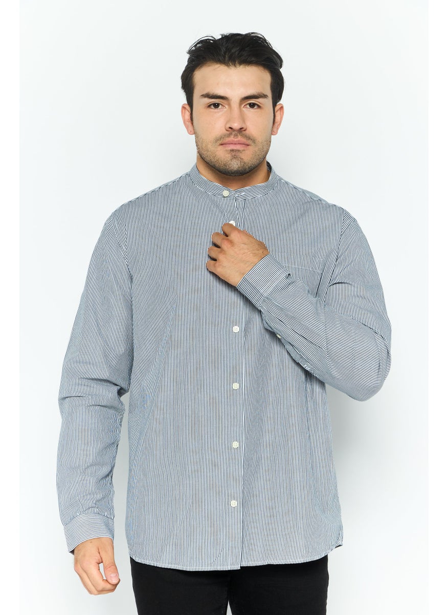 Men Regular Fit Striped Long Sleeves Casual Shirt, Black