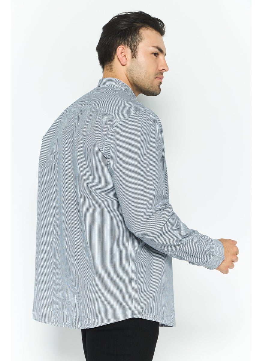 Men Regular Fit Striped Long Sleeves Casual Shirt, Black