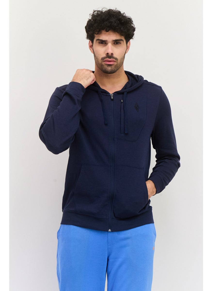 Men Sportswear Fit Long Sleeves Outdoor Hoodie, Navy