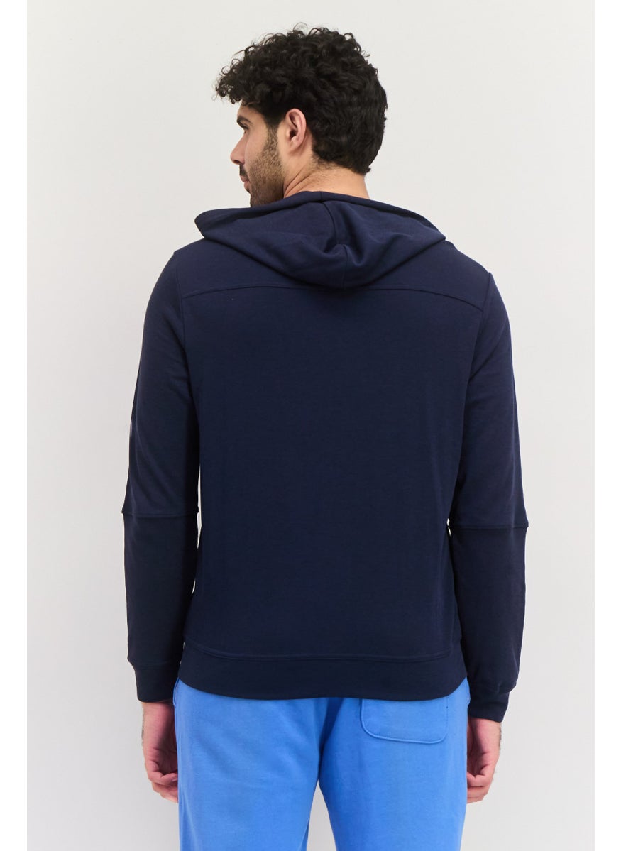 Men Sportswear Fit Long Sleeves Outdoor Hoodie, Navy