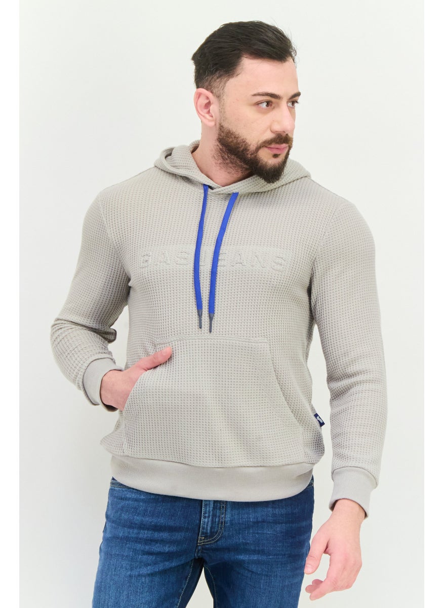 Men Hooded Textured Long Sleeves Sweatshirt, Grey