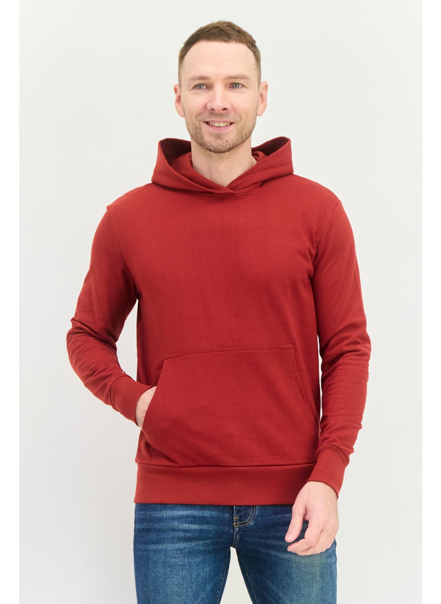 Men Hooded Long Sleeves Brand Logo Sweatshirt, Dark Red