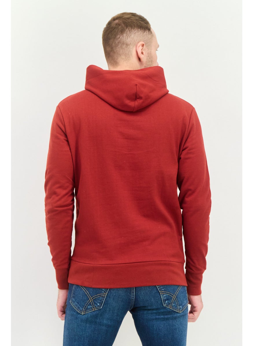Men Hooded Long Sleeves Brand Logo Sweatshirt, Dark Red
