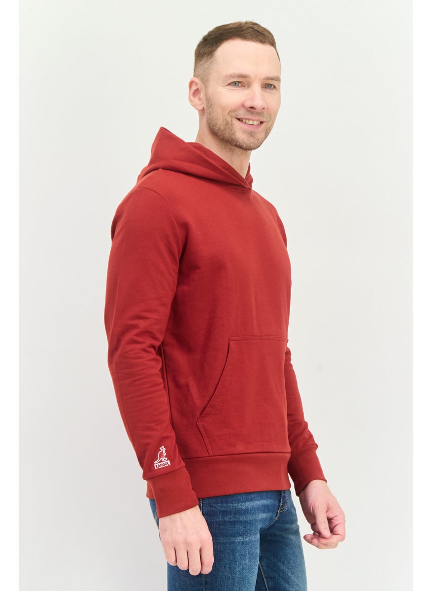 Men Hooded Long Sleeves Brand Logo Sweatshirt, Dark Red