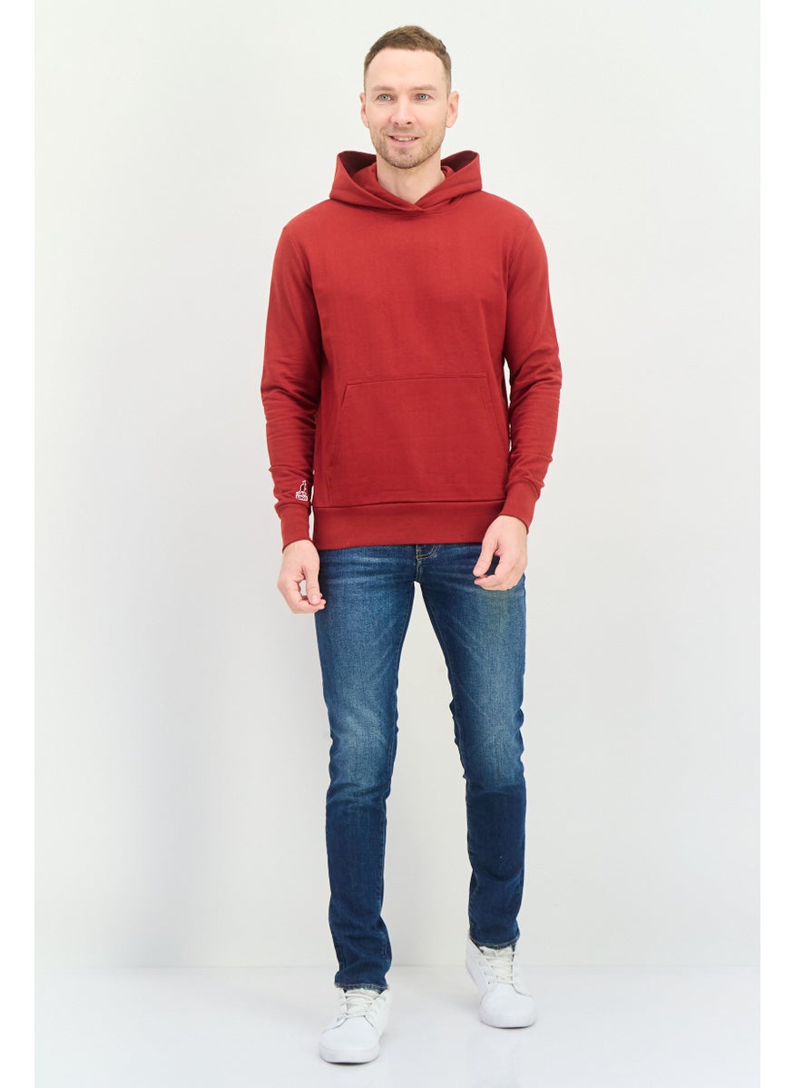 Men Hooded Long Sleeves Brand Logo Sweatshirt, Dark Red