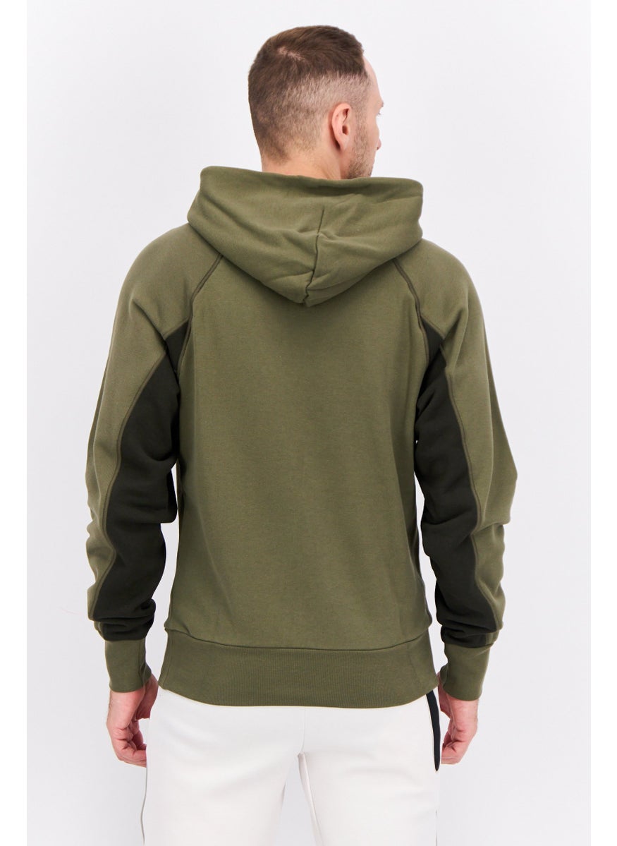 Men Sportswear Fit Short Sleeve Outdoor Hooded Sweatshirt, Olive